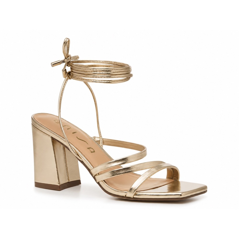 Unisa Gold Metallic Strappy Lace Up Block Heel Sandals Women 9.5 M NWOB